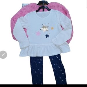 BCBG Girls 3-Piece Plush Set, Pink Sweater, Cream Tunic & Blue Legging nwt